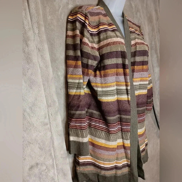 CHRISTOPHER & BANKS Brown Coatigan long sleeve multicolor sweater Dustercardigan - Picture 6 of 9
